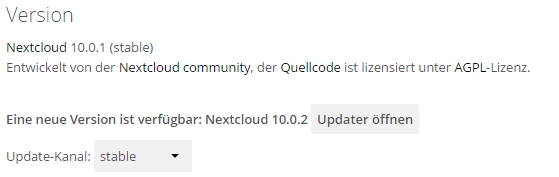 Actual version and updater in the admin area